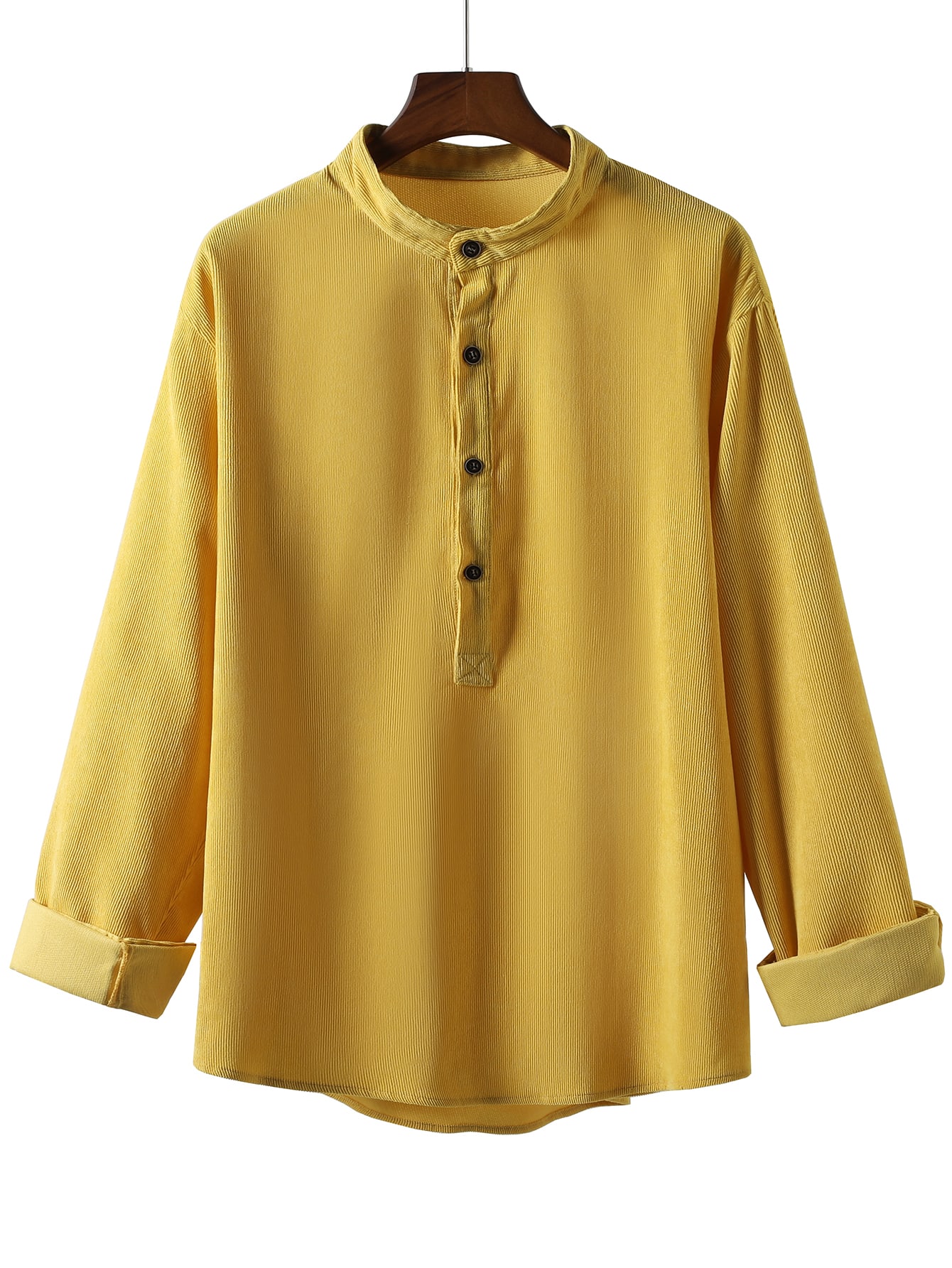 Men Half Button Corduroy Shirt