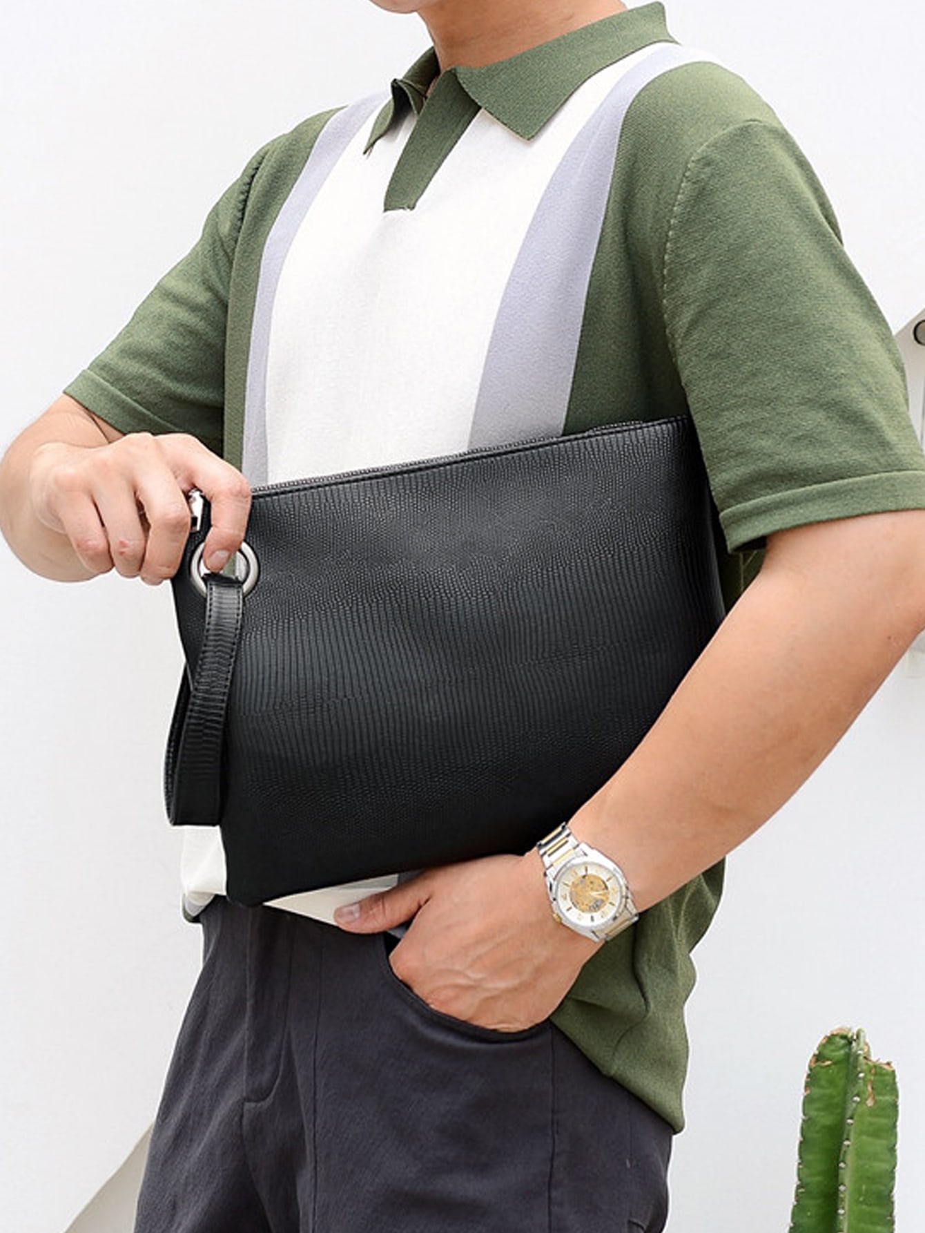 Hombres Bolso clutch minimalista con muñequera
