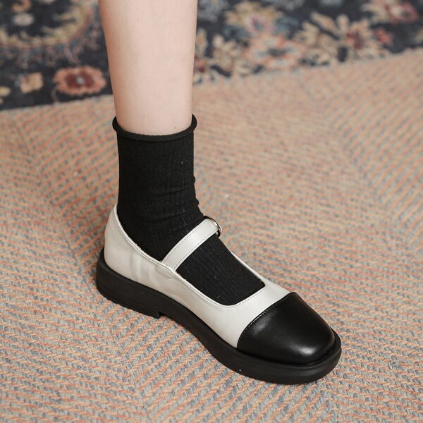 Colorblock Mary Jane Flats, Black and white