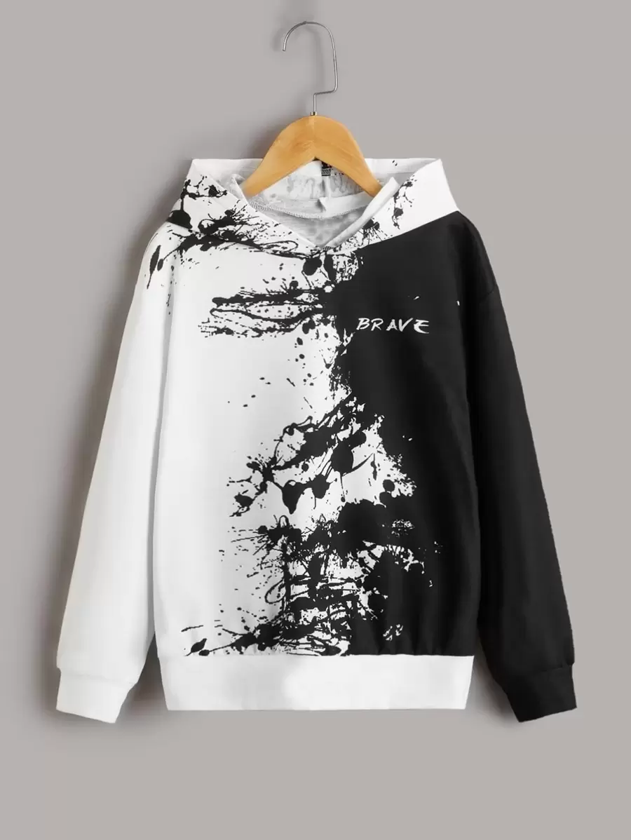 SHEIN Tween Boy Letter & Ink Print Sweatshirt