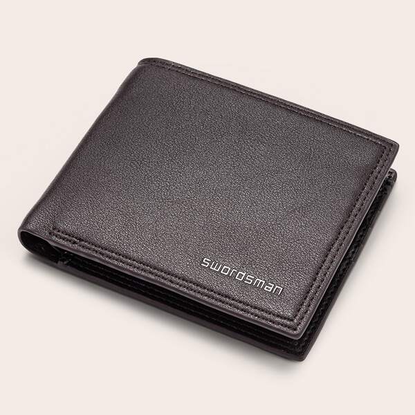 Men Letter Graphic Wallet, Brown