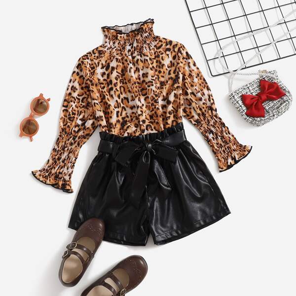 Toddler Girls Leopard Print Flounce Sleeve Shirred Top & Belted PU Leather Shorts, Multicolor
Toddler Girls Leopard Print Flounce Sleeve Shirred Top & Belted PU Leather Shorts, Multicolor