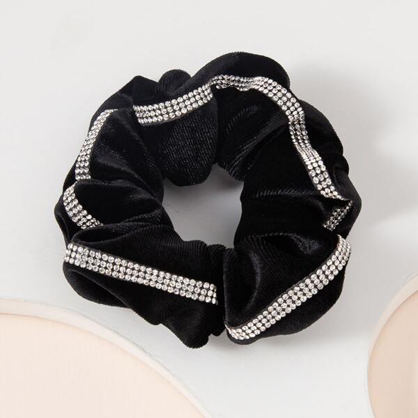 Rhinestone Decor Scrunchie, Black