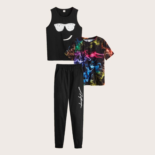 Boys 3pcs Cartoon Graphic Tank Top & Sweatpants & Colorful Smog Print Tee, Multicolor
Boys 3pcs Cartoon Graphic Tank Top & Sweatpants & Colorful Smog Print Tee, Multicolor