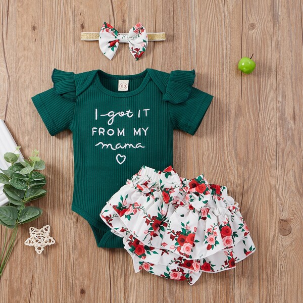 Baby Girl Slogan Graphic Ruffle Bodysuit & Floral Ruffle Skort & Headband, Multicolor
Baby Girl Slogan Graphic Ruffle Bodysuit & Floral Ruffle Skort & Headband, Multicolor