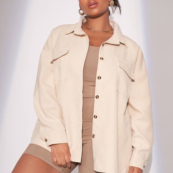 Plus Flap Pocket Drop Shoulder Jacket, Apricot