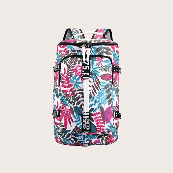 Men Plant Pattern Letter Graphic Backpack, Red