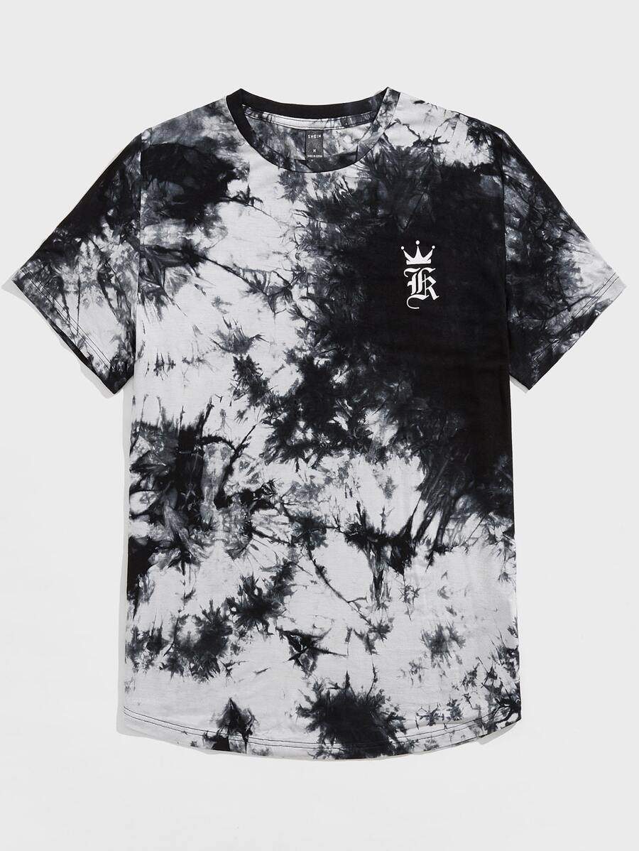 Manfinity VCAY Maglietta a maniche corte da uomo con grafica a lettere e effetto tie-dye, moda, regalo per il fidanzato, per uscire