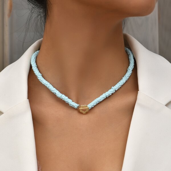 Flower Beaded Necklace, Blue