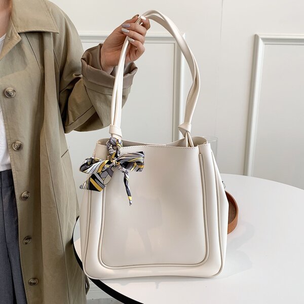 Twilly Scarf Decor Shoulder Bag, White