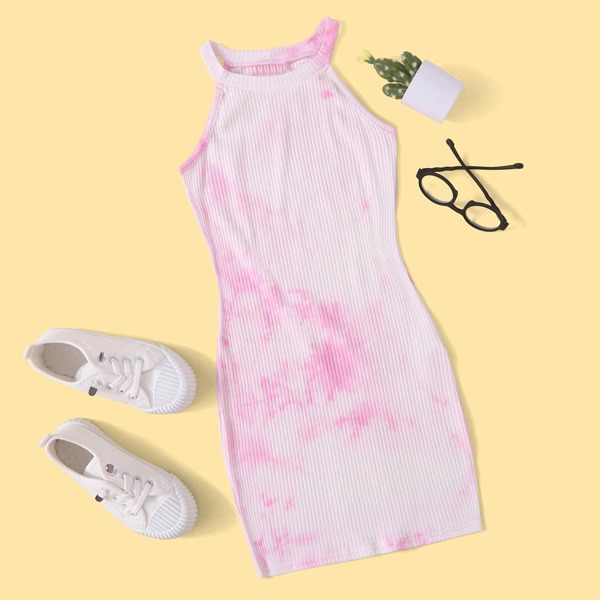 Girls Tie Dye Rib-knit Dress, Multicolor