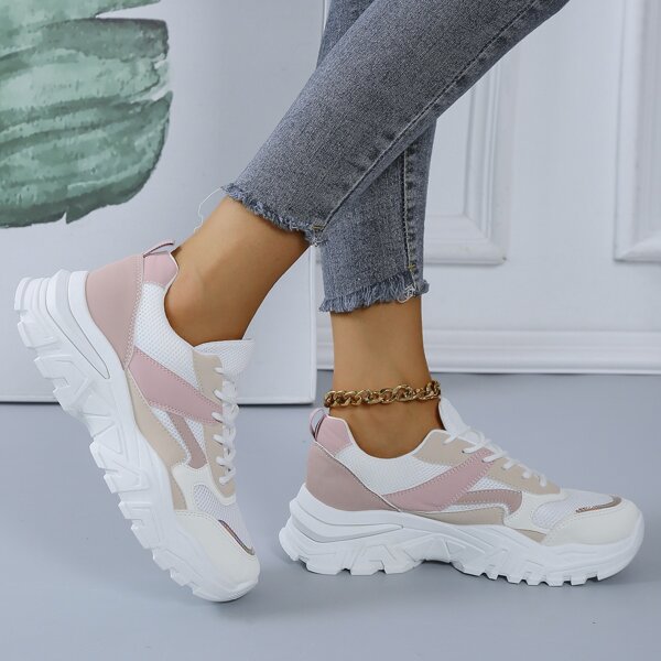 Mesh Panel Lace-up Front Chunky Sole Trainers, Multicolor
Mesh Panel Lace-up Front Chunky Sole Trainers, Multicolor