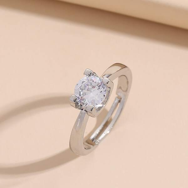 Rhinestone Decor Ring, Silver