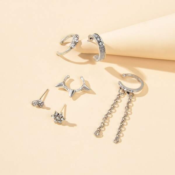 6шт Серьги со стразами, Серебряные 
6шт Серьги со стразами, Серебряные