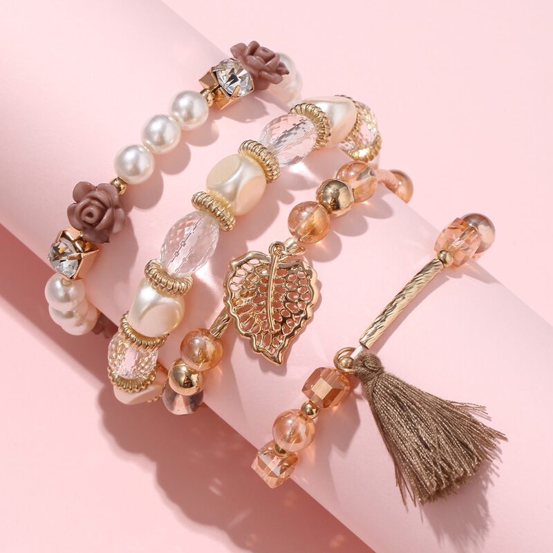 4pcs Tassel Decor Beaded Bracelet, Multicolor 
4pcs Tassel Decor Beaded Bracelet, Multicolor