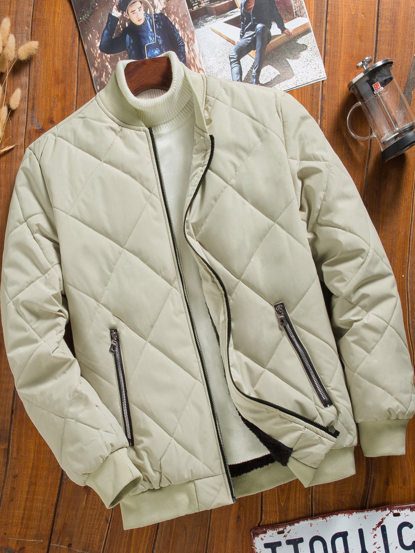 Men Quilted Bomber Jacket Without Sweater