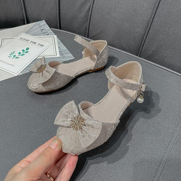 Bow & Faux Pearl Decor Flat Sandals, Apricot