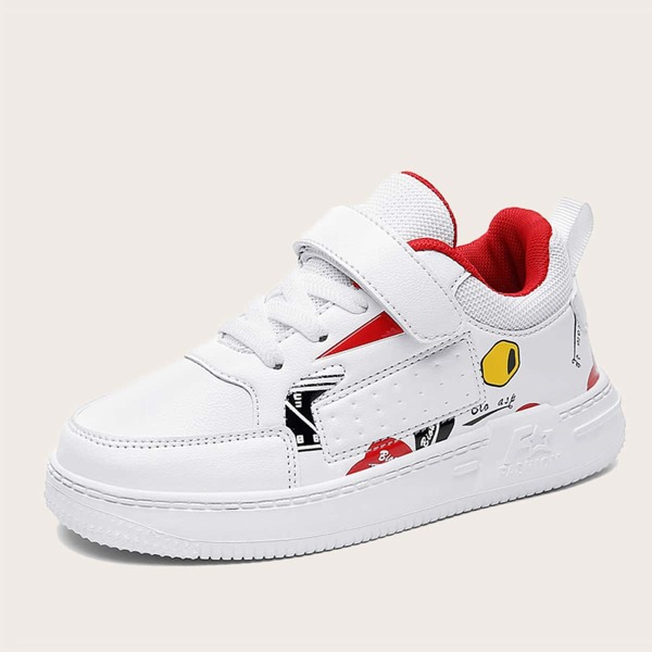 Girls Graphic Velcro Strap Skate Shoes, Red and white