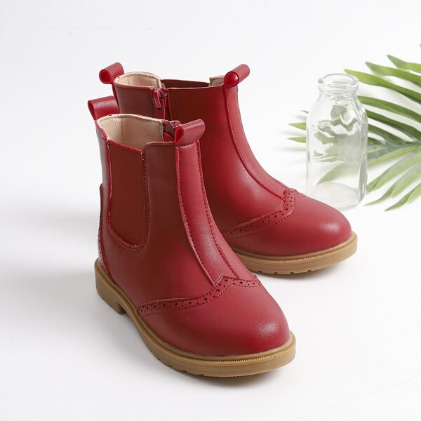 Girls Minimalist Side Zipper Chelsea Boots, Red