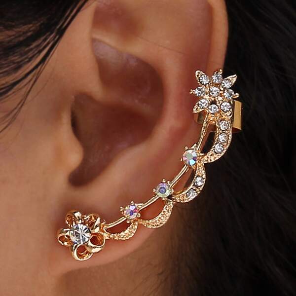 1pc Rhinestone Decor Earring, Gold