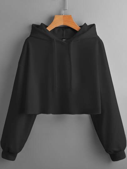 SHEIN Drop Shoulder Raw Hem Hoodie