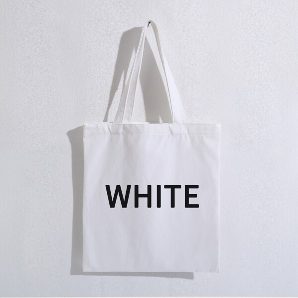 Letter Graphic Canvas Shopper Bag, White