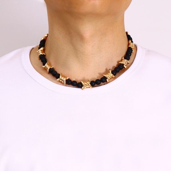 Men Beaded Necklace, Gold