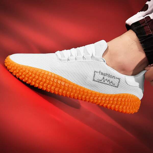 Men Allover Mesh Design Running Shoes, White