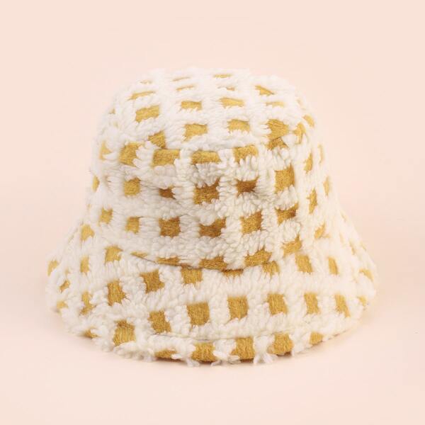 Plaid Design Bucket Hat, Beige