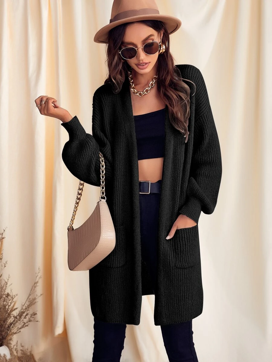 Pocket Open Front Drop Shoulder Cardigan
