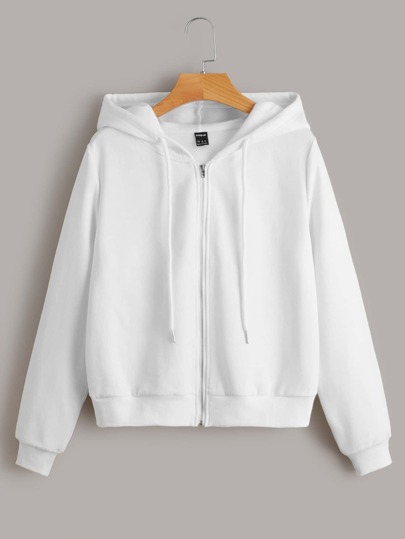 SHEIN Zip Front Drawstring Thermal Hoodie
