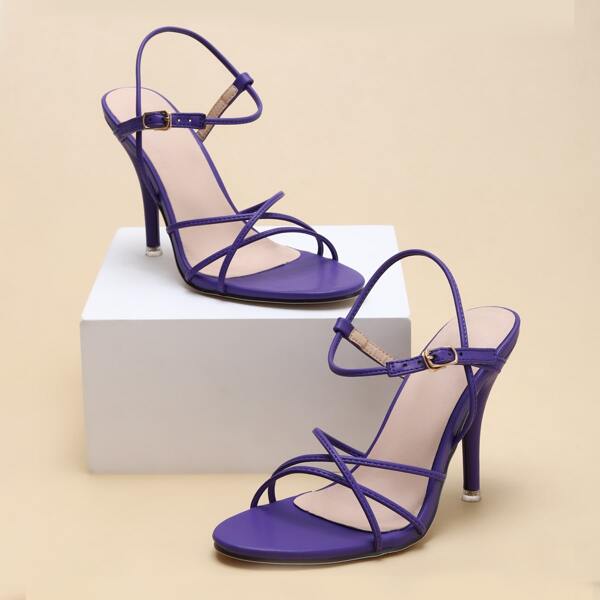 Thin Strap Stiletto Heeled Slingback Sandals, Purple