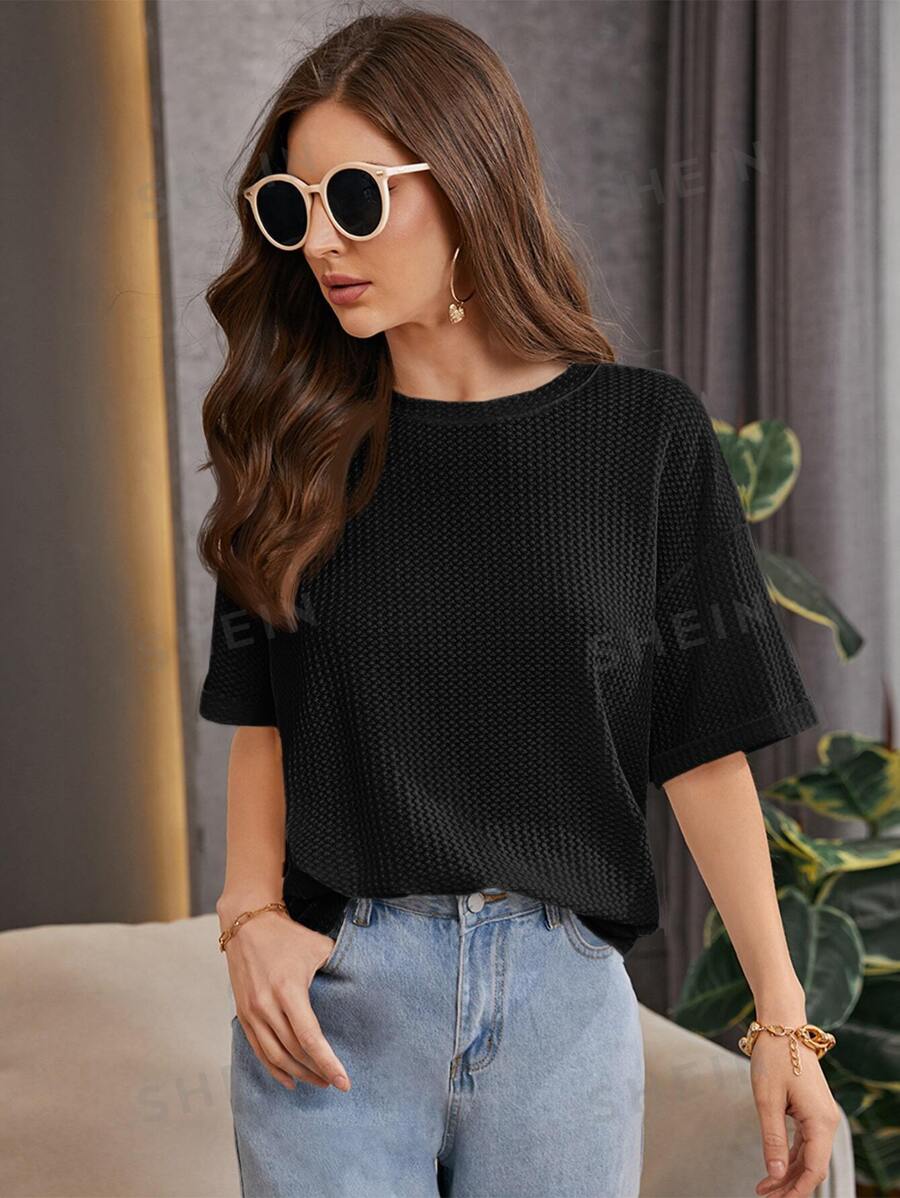 SHEIN Essnce Drop Shoulder Waffelstrick T-Shirt