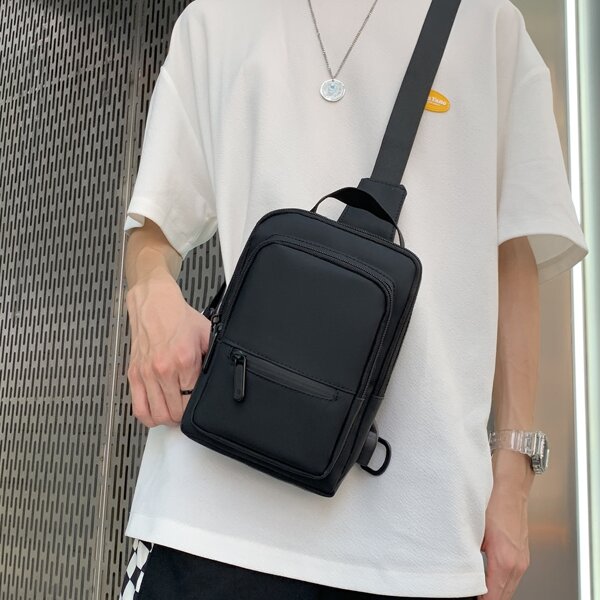 Men Minimalist Sling Bag, Black