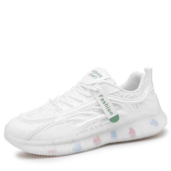 Men Breathable Textured Lace-up Front Running Shoes, White