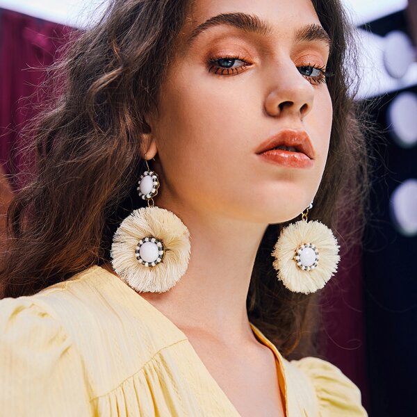 Round Tassel Drop Earrings, Multicolor