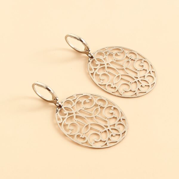 Hollow Out Decor Drop Earrings, Silver