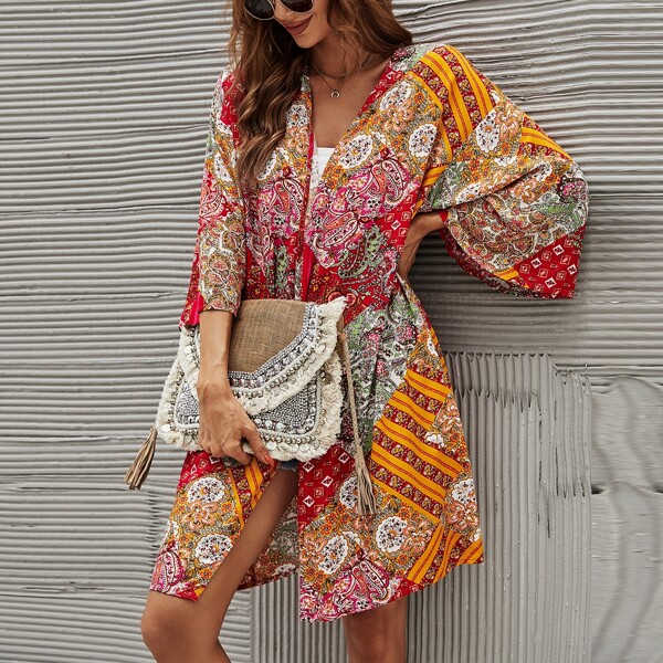 Paisley Print Kimono, Multicolor