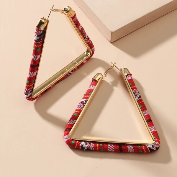Bohemian Triangle Design Earrings, Red