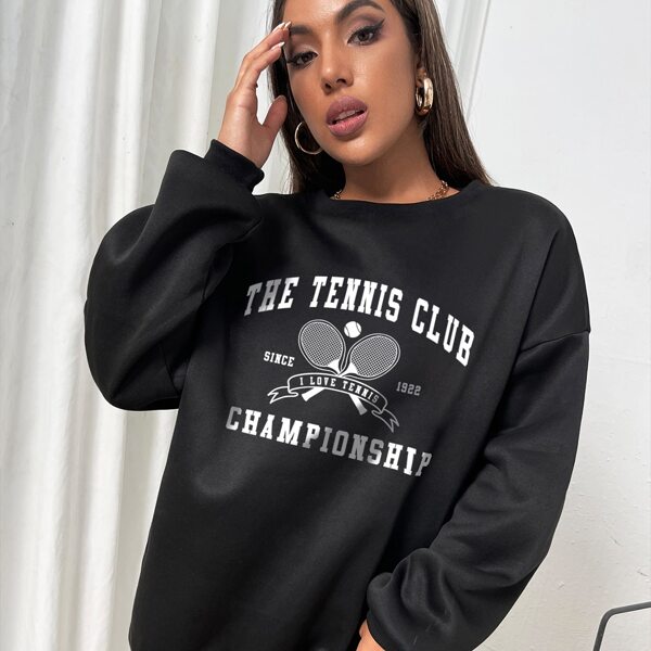 Letter Graphic Drop Shoulder Pullover, Black 
Letter Graphic Drop Shoulder Pullover, Black
