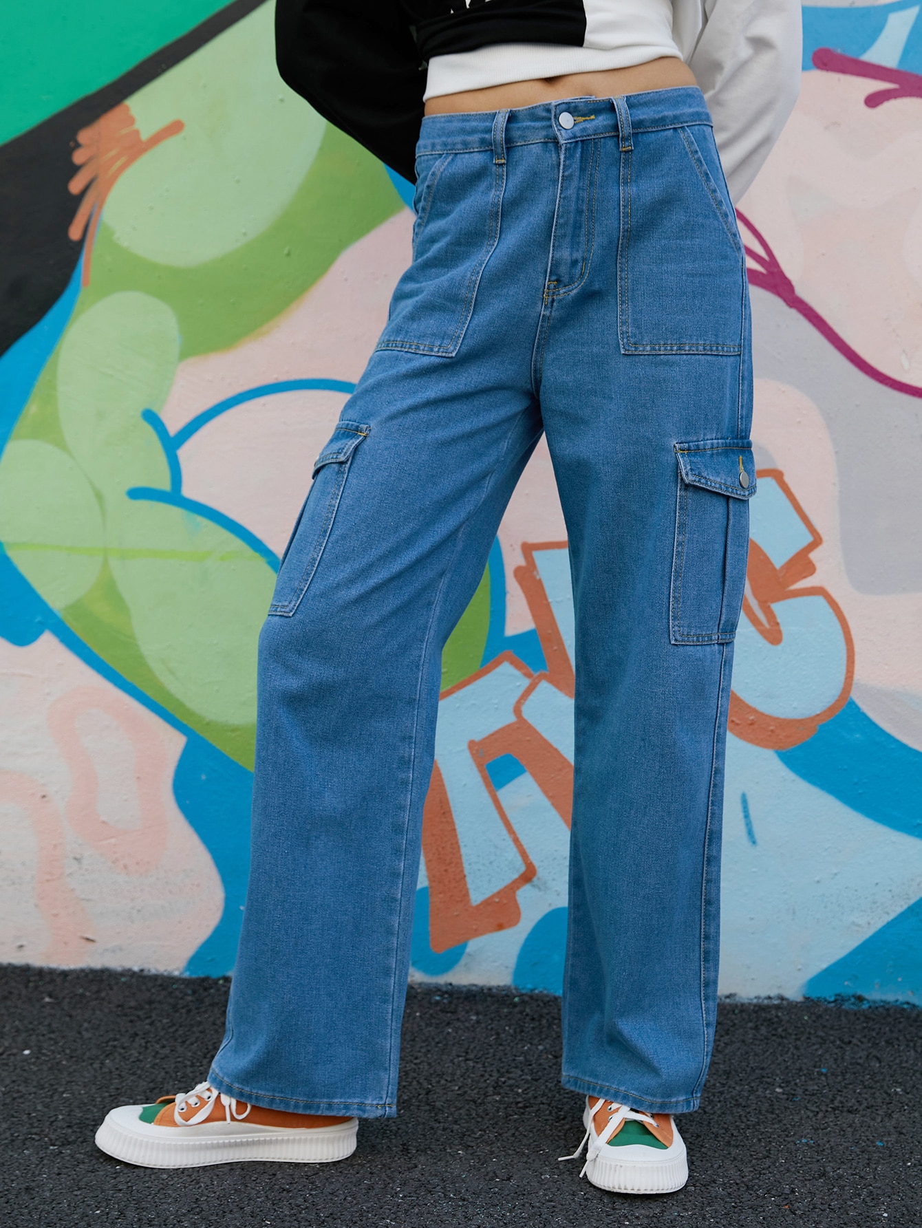 ROMWE Solid Cargo Jeans