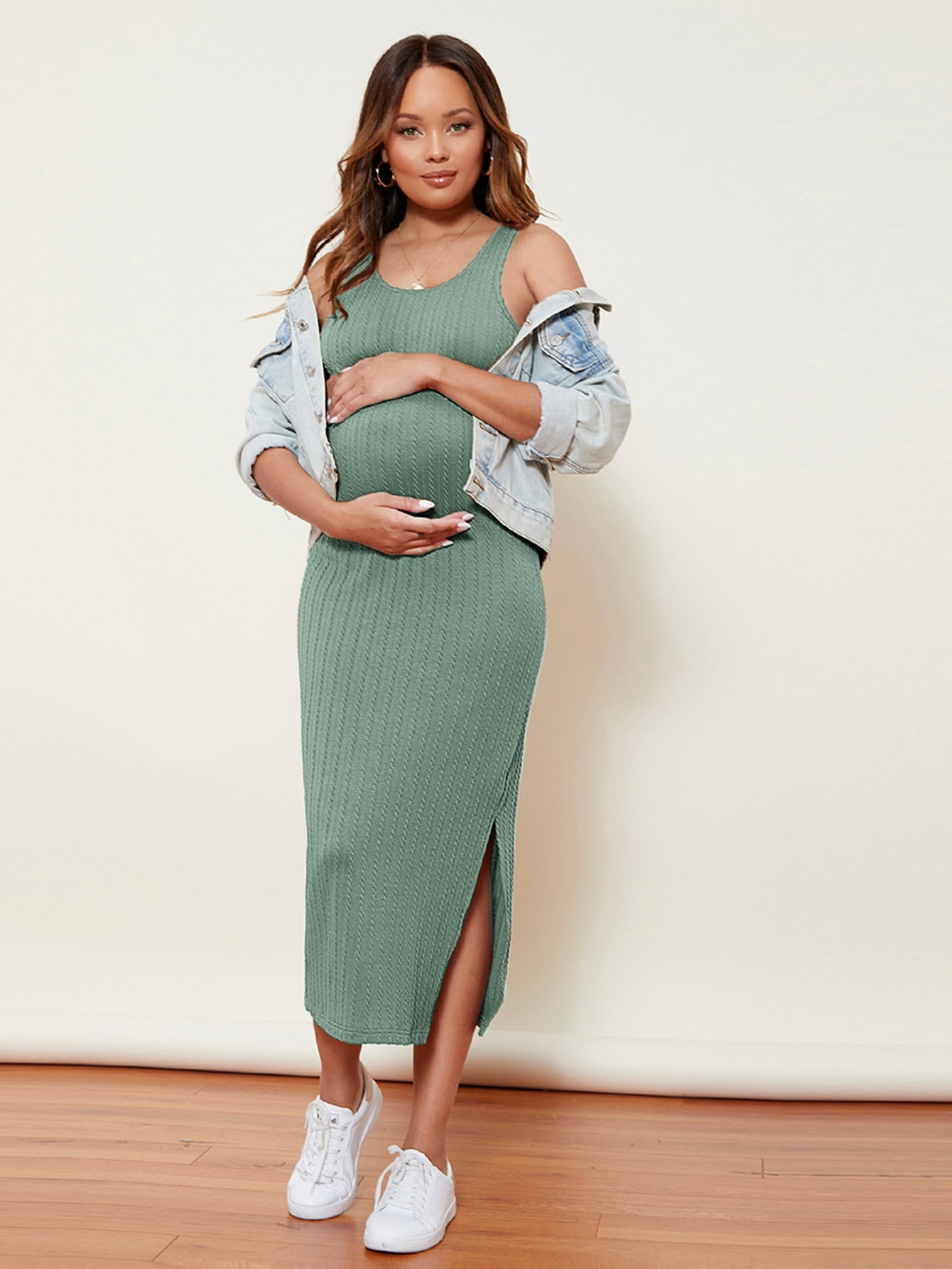 SHEIN Maternity Split Side Cable Knit Dress