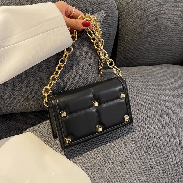 Studded Decor Chain Crossbody Bag, Black
