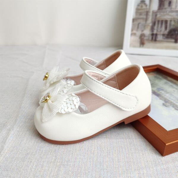 Baby Rhinestone Decor Applique Flats, White