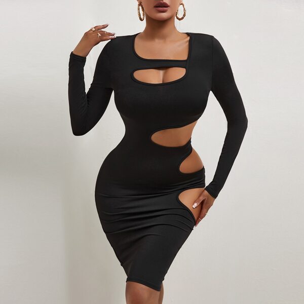 Solid Cut Out Bodycon Dress, Black