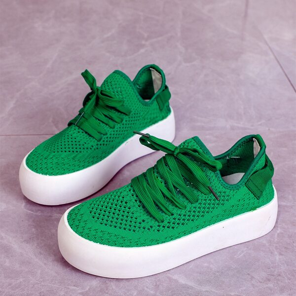 Hollow Out Flatform Sneakers, Army green