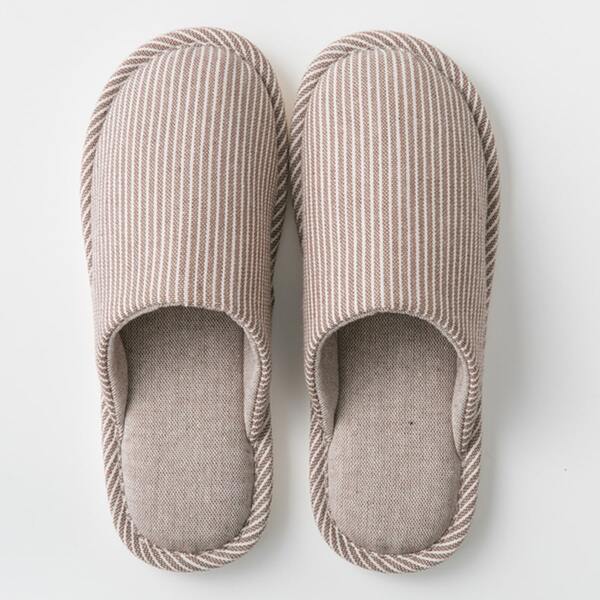 Men Striped Pattern Slippers, Coffee brown