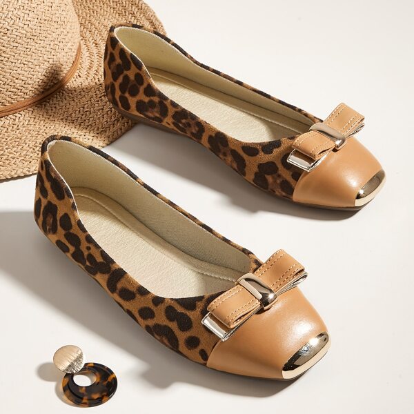 Bow Decor Leopard Pattern Ballet Flats, Brown