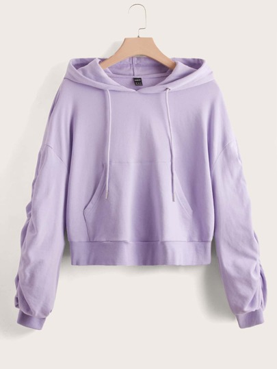 SHEIN Solid Pouch Pocket Drawstring Hoodie