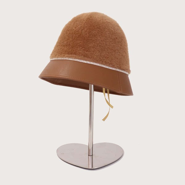 Rhinestone Decor Bucket Hat, Khaki